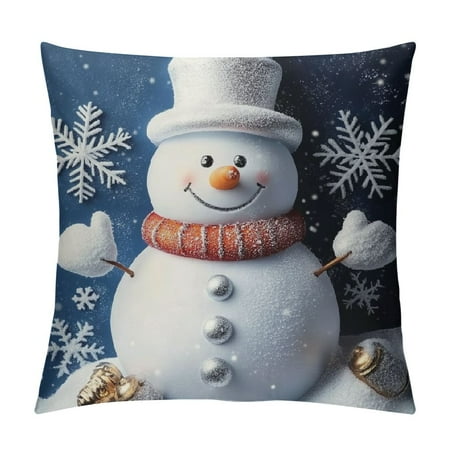 

HYKY Snowman Snowflakes Blue Background Short Plush Pillowcase Christmas Decor Winter Pillow Case 1PC 22x22in