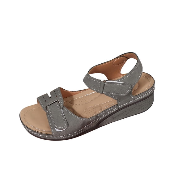 CYMMPU Women's Cutout Wedge Platform Sandals, Open Toe Adjustable Ankle & Instep Strap Summer Daily Comfort Footwear Gray 41