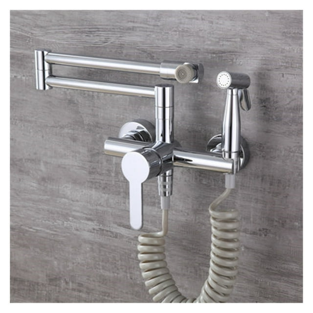 Kitchen Faucet Solid Brass Hot Cold Sink Mixer Taps With Spray Gun Wall Mounted Rotation Foldable ,Easy to Install