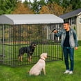 thumbnail image 6 of M optimized 8x4FT Dog Kennel Outdoor Dog Enclosures Heavy Duty Dog House with 2 Stainless Bowls, Feeding Door, Waterproof Roof Cover & Secure Lock, Metal Dog Playpen Fence, 6 of 7