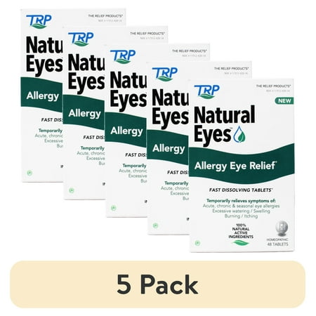 (5 pack) Natural Eyes, Allergy Eye Relief, Fast Dissolving Tablets, for Allergy Symptoms Including Itchiness, Burning, and Excessive Watering. 1 Carton Equals 48 Tablets.