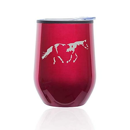

Stemless Wine Tumbler Coffee Travel Mug Glass With Lid Paint Horse (Fuchsia)