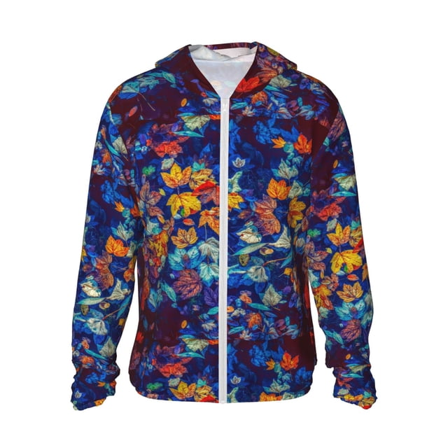 Vsdgher Sweat à Capuche Imprimé Feuilles Colorées d'Automne pour Hommes Femmes, Manches Longues Protection Solaire Pêche Course Natation-Grand