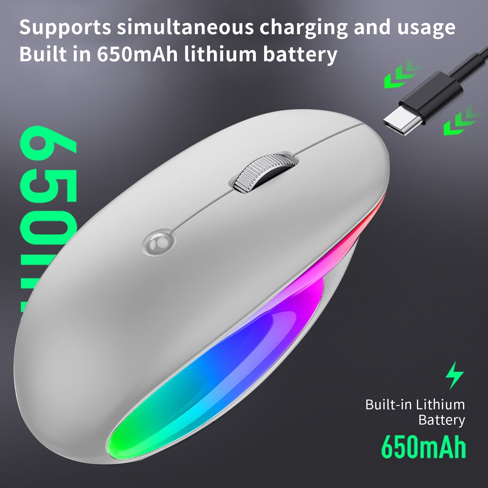 PPgejGEK Wireless Bluetooth Mouse Unique Design Type-c Fast Charging Long Battery Life Colourful LED Light Adjustable DpI Adaptable To A Wide Range Of Devices