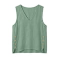 thumbnail image 3 of WRFWUL Womens Cotton Linen Sleeveless Tank Tops V-Neck Side Button Slit Hem Blouses Summer Casual Dressy Outfits, 3 of 6