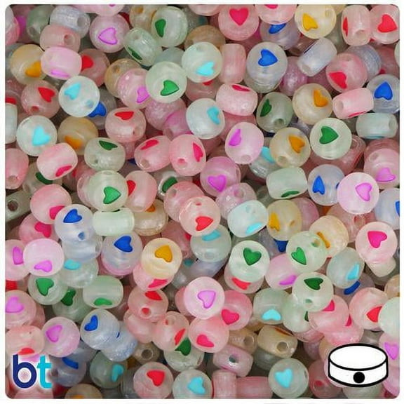 BeadTin Luminous 7mm Coin Alpha Beads - Colored Hearts (250pcs)
