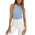 thumbnail image 3 of Aunavey Women's Round Neck Basic Racerback Camisole Rib-Knit Solid Sleeveless Crop Tank Tops, 3 of 8