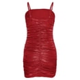 thumbnail image 2 of Moggemol Robe Caraco à Bretelles Spaghetti pour Fille Sans Manches Froncée Courte Ajustée Coupe Crayon Rouge 10, 2 of 7