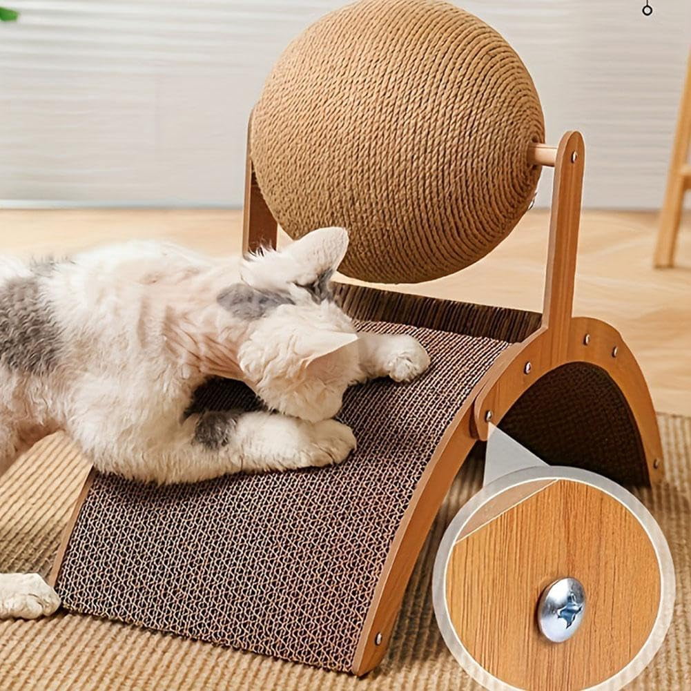 Cat Scratching Ball on Stand, Interactive Arch Bridge Cat Scratcher with 360° Rotating Sisal Ball, Indoor Fun Engaging Scratching Post for Exercise, Protects Furniture & Rugs (13.78×10.24in)