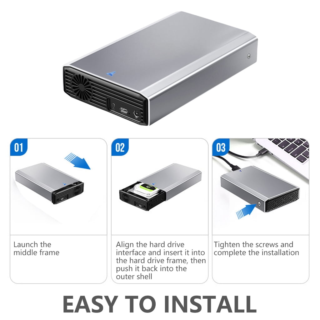 tegongse Aluminium Hard Drive Enclosure with Cooling Fan 5Gbps for 2.5/3.5 SATAs HDD SSD Type C 3.1 ToolsFree Hot Swappable