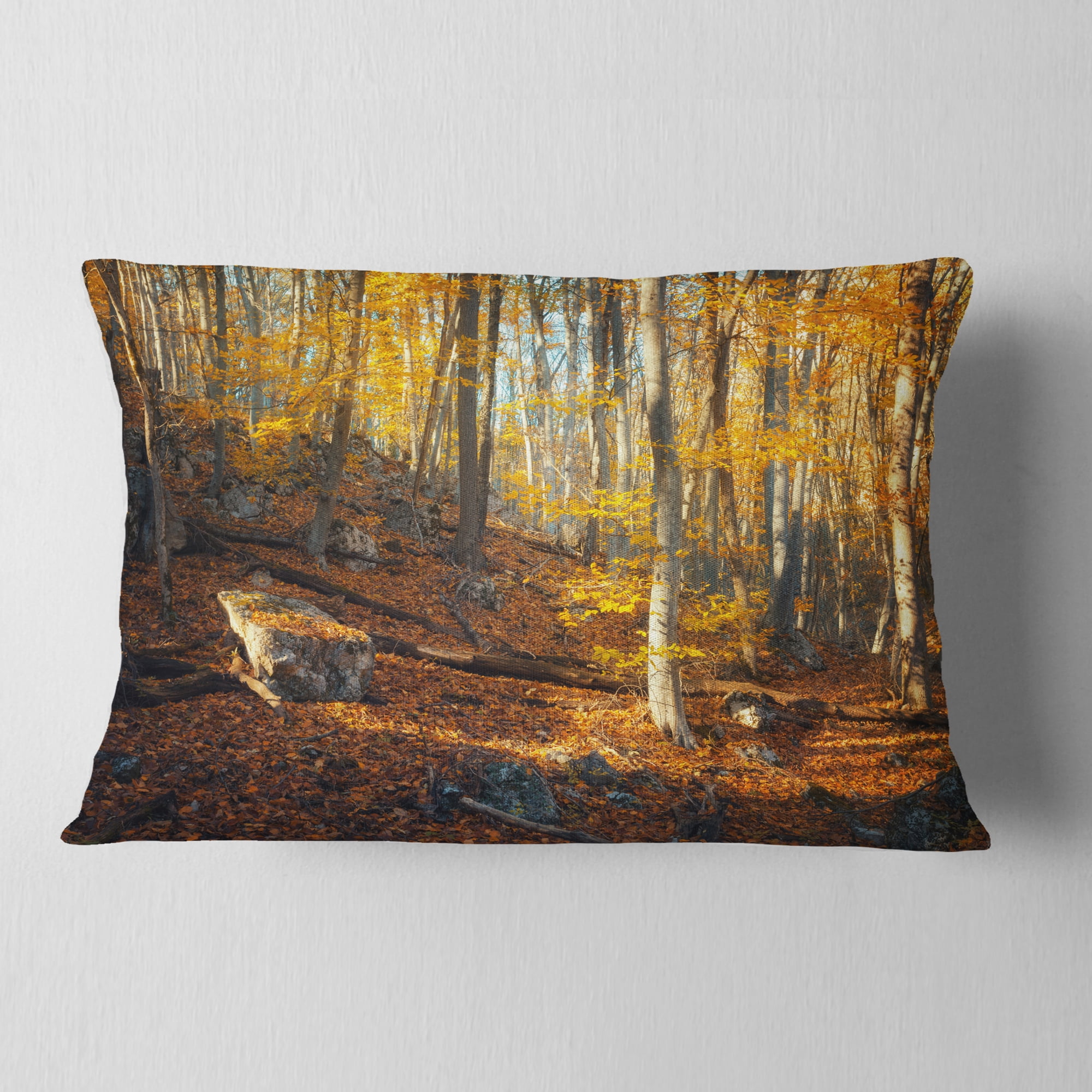Designart Crimean Mountains Yellow Leaves - Landscape Photography Throw Pillow - 12x20