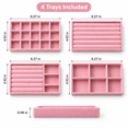 thumbnail image 7 of 4-Pack Jewelry Tray Drawer Organizer, Stackable Velvet Jewelry Storage Trays for Rings, Earrings, Necklaces and Bracelets, Pink, 8.27 x 4.92 in, 7 of 7