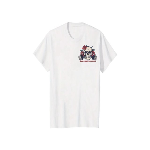 Women'S "and Sleep Deprived" Skull & Dumbbell Graphic T-Shirt - Black Casual Fitness Tee for Spring/Summer, Loose Fit, Short Sleeve, Sporty Style, Casual Wear Tee | Skull Print Top | Comfortable