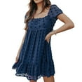 thumbnail image 2 of Flowy Summer Dress Women Polka Dot Chiffon Babydoll Mini Beach Dress Casual Square Neck Short Sleeve Ruffle Sundress, 2 of 7