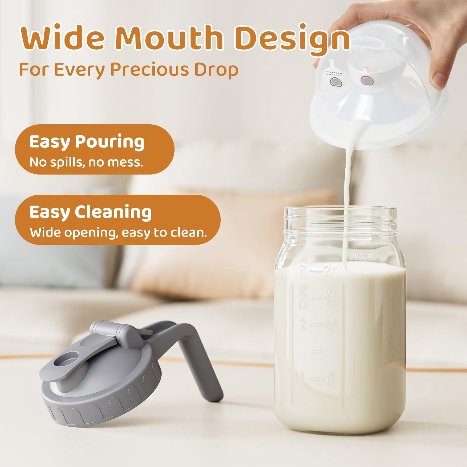 2pack Breast Milk Pitcher 32oz Glass With Lid  Leakproof Drip-free Spout Breastmilk Storage For Fridge