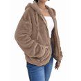 thumbnail image 2 of Women Fuzzy Fleece Jacket Zip Up Oversized Winter Warm Sweatshirt Hoodies Khaki M, 2 of 9