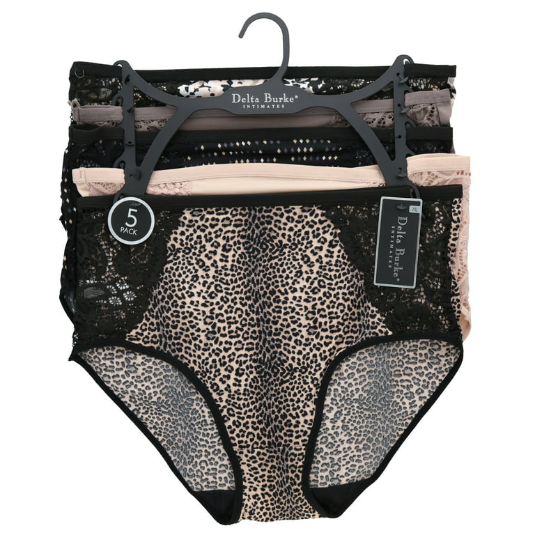 Delta Burke Women's Plus Size Sexy Panties High Rise Soft Briefs 5 Pack -  Lacey Animal Print - 7 Large 
