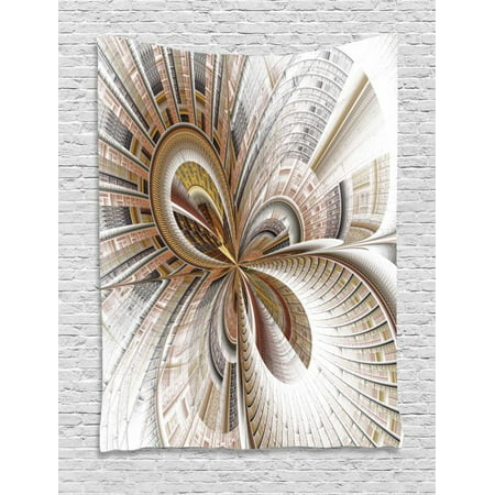 Steampunk Tapestry, Abstract Fractal Artwork of Fantastic Curved and Bent Shapes and Lines Design, Wall Hanging for Bedroom Living Room Dorm Decor, 40W X 60L Inches, Multicolor, by