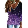 thumbnail image 4 of Sequin Tops for Women Deep V Neck Long Sleeve Glitter Graphic Print Tee Shirts Business Casual Loose Fit Tunic Blouses, 4 of 5