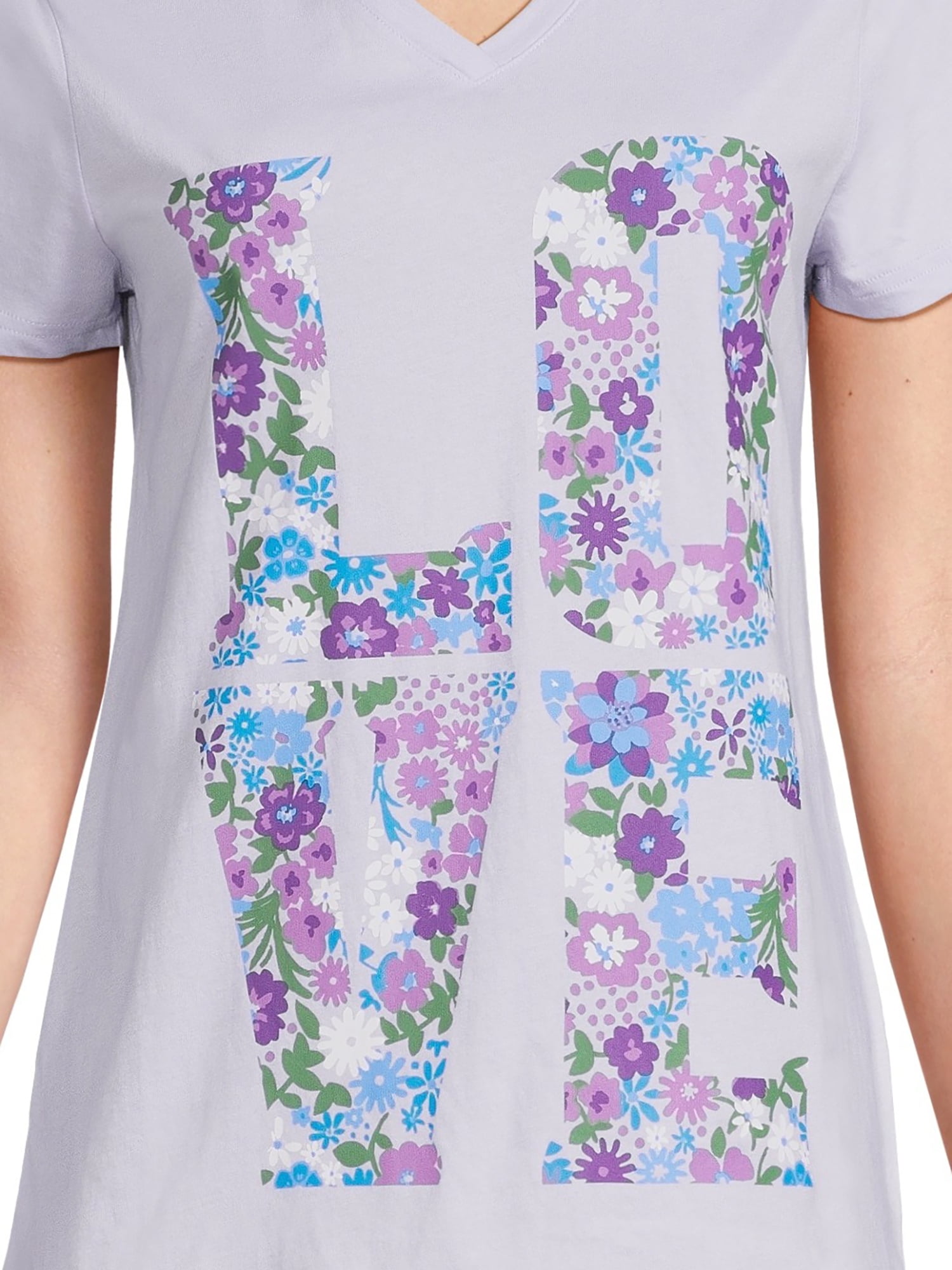 RealSize Women's V-Neck Graphic Tee with Short Sleeves, Sizes XS-3XL