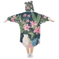 thumbnail image 2 of FORMRS Wearable Blanket Hoodie with Sleeves for Kids Cozy Flannel Sweatshirt, Green Floral, 2 of 7