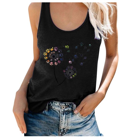 Spring Tops for Women Workout Clothes for Women Plus Size Women's fashion casual loose undershirt printed sleeveless undershirt tops