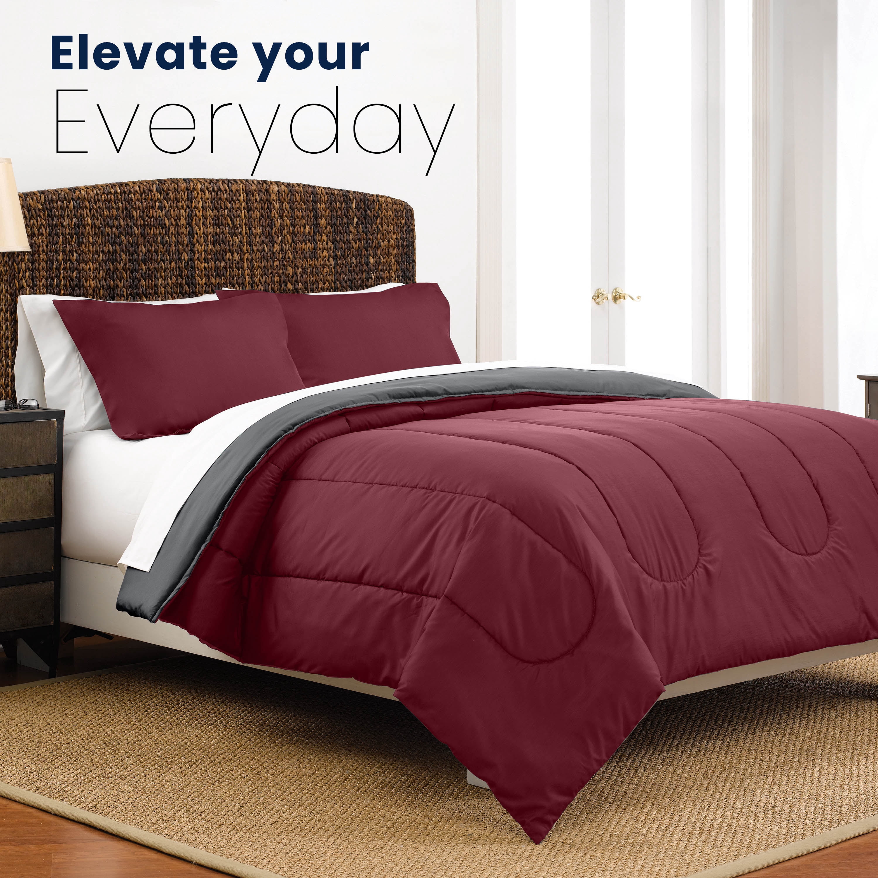 Martex 2-Piece Twin Reversible Comforter Set | Super Soft Lightweight | Burgundy/Grey