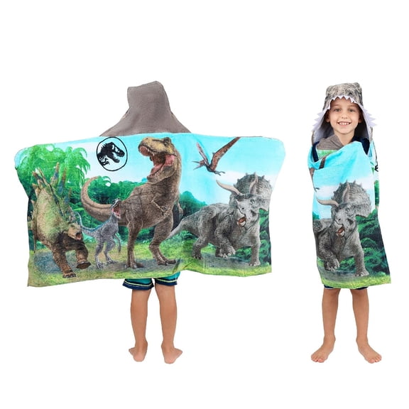Jurassic World Kids Bath/Pool/Beach Soft Cotton Terry Hooded Towel Wrap, 24 in x 50 in