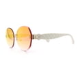 thumbnail image 6 of Womens Rimless Bevel Lens Flower Jewel Hinge Round Fashion Sunglasses Gold White - Orange Mirror, 6 of 8