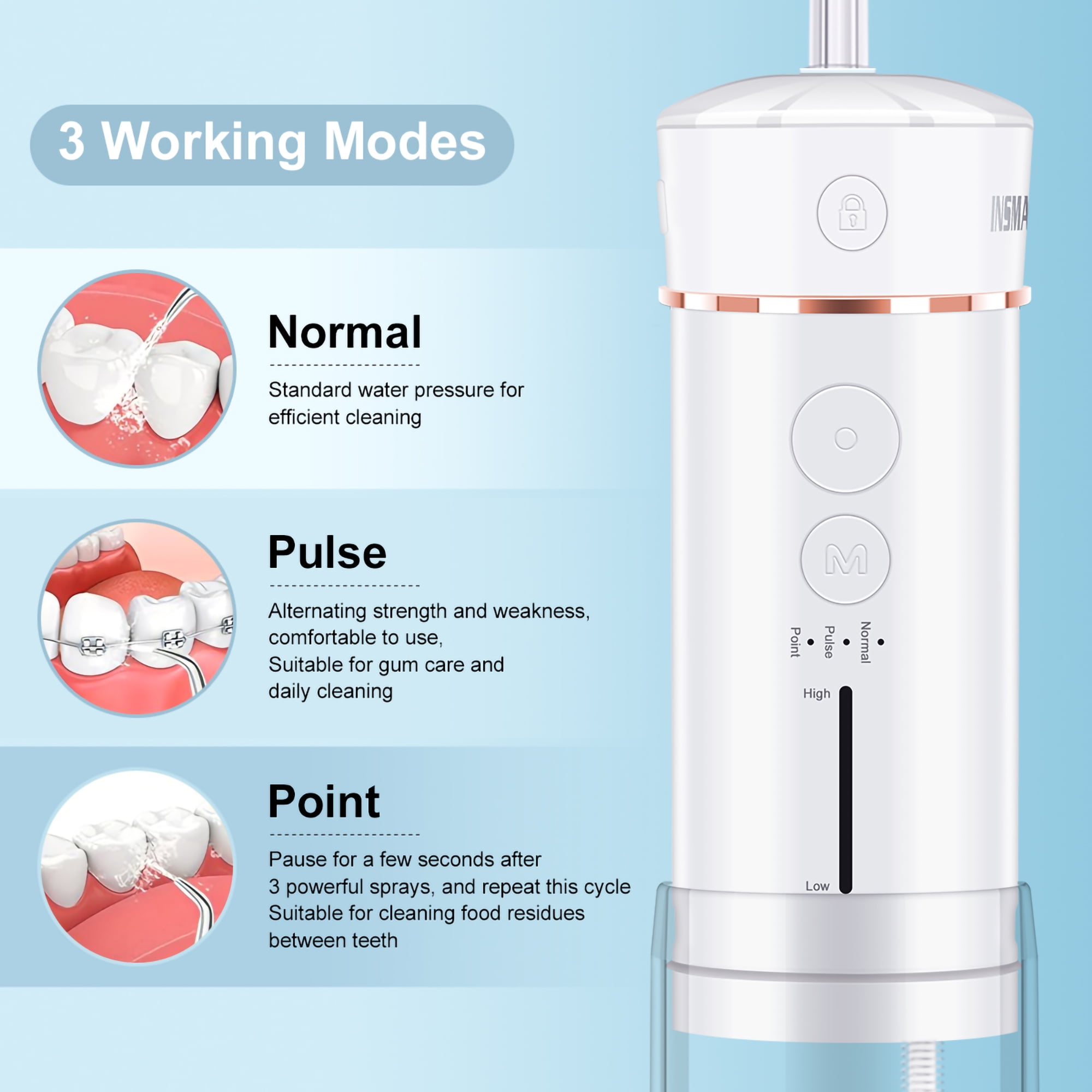 INSMART Cordless Water Flosser, Portable Water Pick for Teeth Cleaning, Telescopic Water Tank for Braces Care Travel and Home Use,(Black)