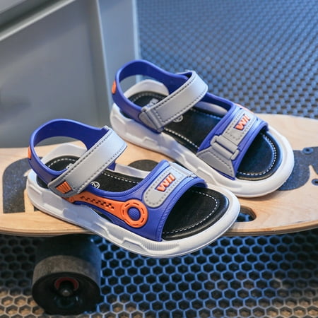 

HAXMNOU Summer Boys Sandals Kids Shoes Kids Flat Child Beach Shoes Sports Soft Non Slip Casual Children Sandals Blue