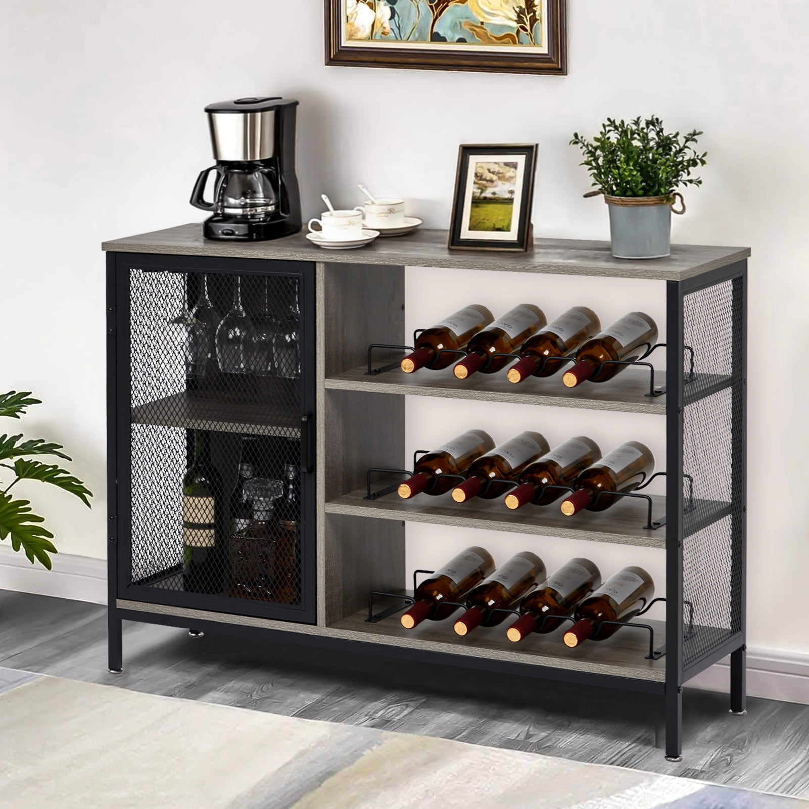 Sakiyr Home Bar Unit with Removable Wine Rack and Glass Holder, Industrial  Wine Bar Cabinet, Rustic Brown 