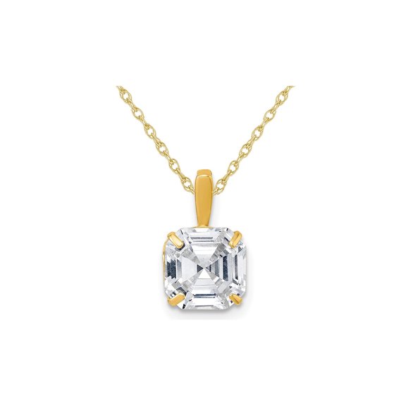 10K Yellow Gold Square Cubic Zirconia (CZ) Solitaire Pendant Necklace with Chain (8.00mm) for Women