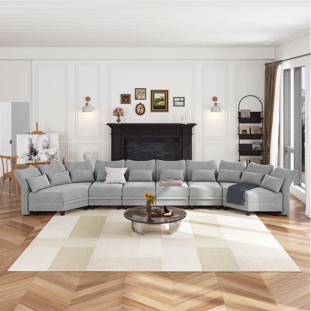 LLappuil Modular Sectional Sofa, Oversized 6 Seat Modular Sectional Sofa with Storage, 25.6" Deep Seat Chenille Sofa Couch for Living Room Gray