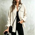 thumbnail image 2 of Domzest Womens Corduroy Shirt Jacket Button Down Frayed Hem Lapel Shirt Jackets 2026 Fall Casual Oversized Outerwear with Chest Pocket Beige XL, 2 of 6