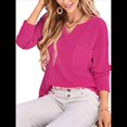 thumbnail image 3 of Blusas para Mujer, de Punto Gofre, de Larga, con Cuello en V y Muescas, Informales, Modernas, de Color Liso, Holgadas. Rosa Roja M, 3 of 7