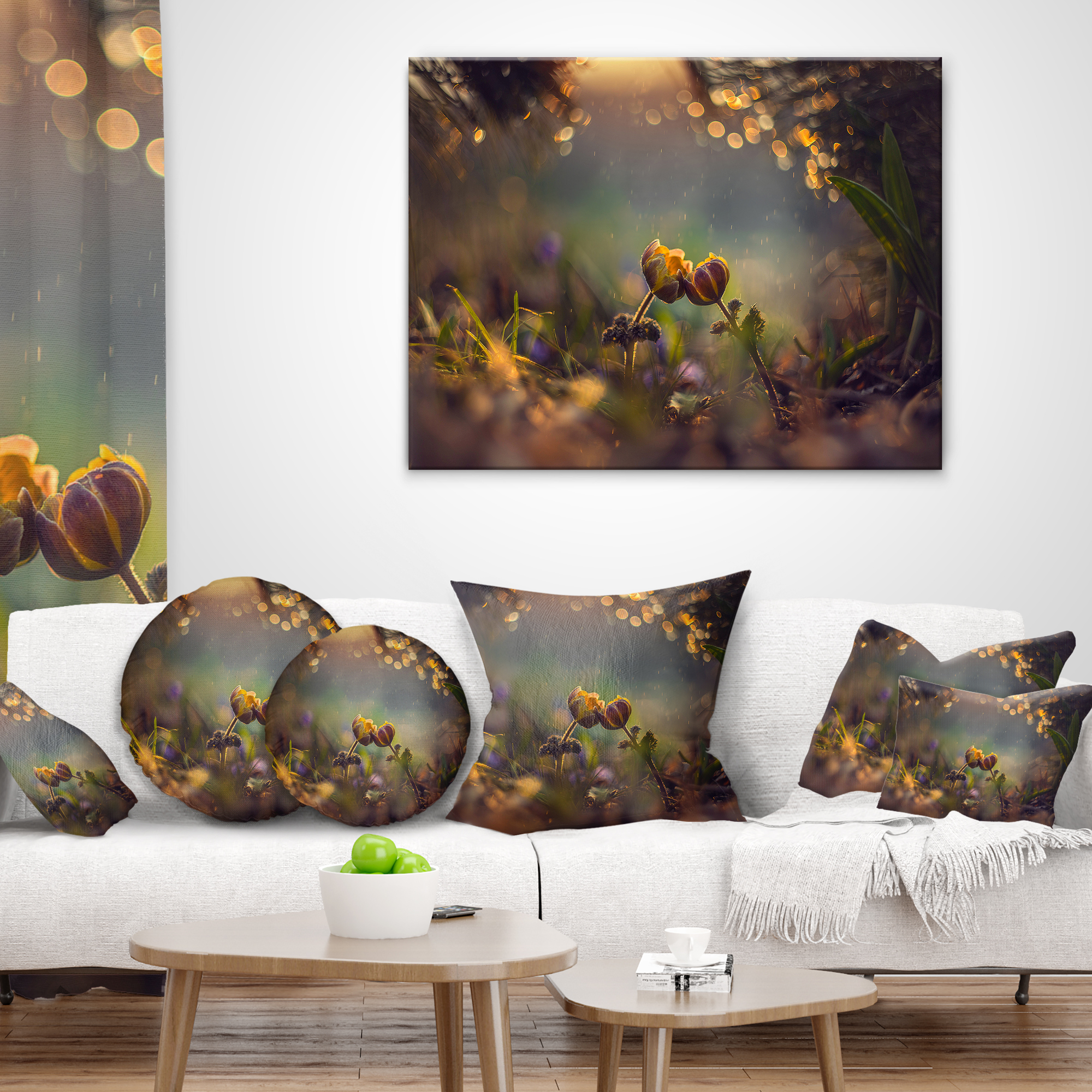 Designart Two Spring Flowers - Floral Throw Pillow - 16x16