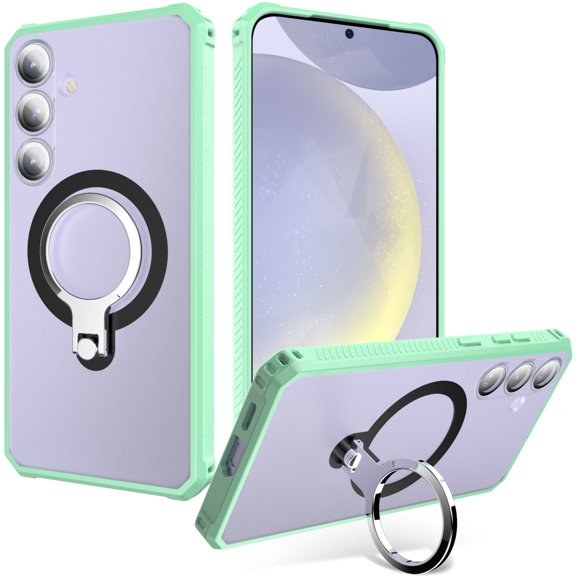 Decase for Samsung Galaxy S24 Case with Ring Kickstand,Galaxy S24 Rugged Shockproof Protective Phone Cover Case Compatible with Wireless Charging for Samsung Galaxy S24,Green