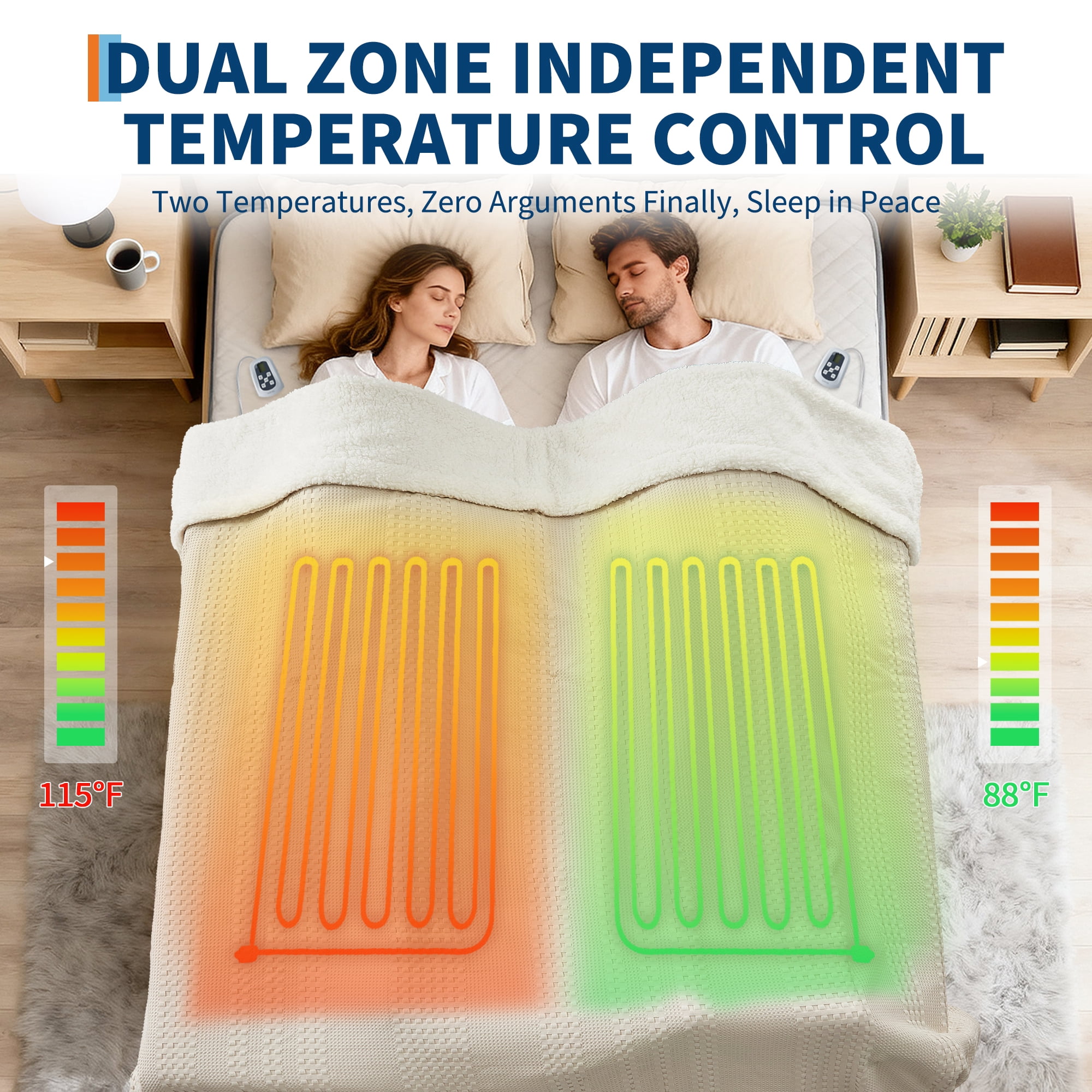 GARVEE Heated Electric Blanket King,Dual Control 100“x90" Soft Waffle Weave Fast Heating Blankets,10 Heating Levels&1-12 Hours Auto Off,Khaki