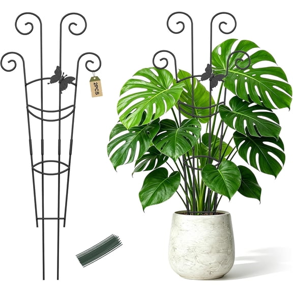 Plant Trellis 2 Pack for Potted Plants 29.96 in Climbing Indoor Support Expandable Metal Monstera Pothos Ivy with Ties