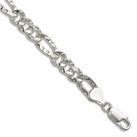 925 Sterling Silver 6.3mm Hammered Figaro Chain Necklace 20 Inch Chain Necklace for Women and Men