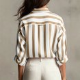thumbnail image 4 of Rexolia Women's Striped Button Down Shirt Regular Fit Long Sleeve Business Casual Khaki L, 4 of 6