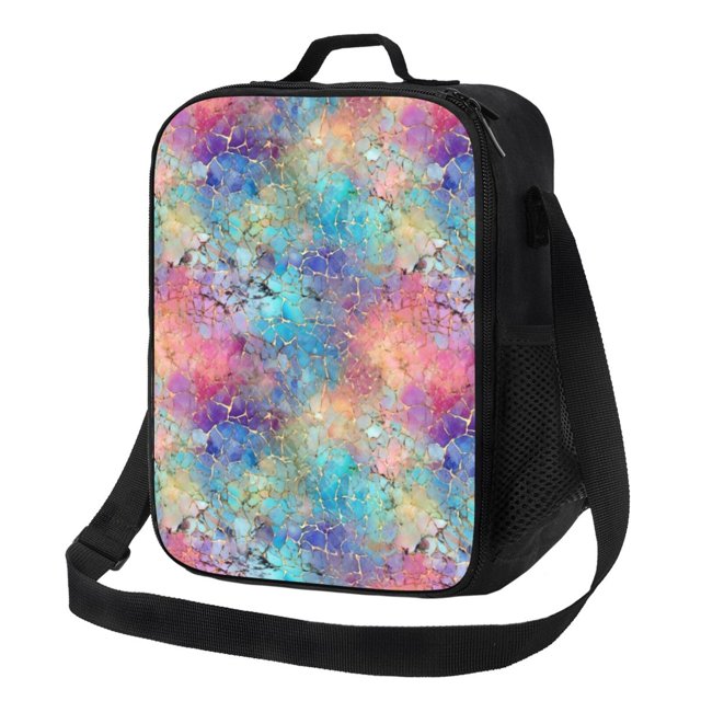Balery blue pink colorful cracked texture Caja de Almuerzo y Bolsa de Almuerzo para Hombres y Mujeres, Bolsa de Almuerzo Reutilizable con Gran Capacidad, Bolsa de Almuerzo Aislada