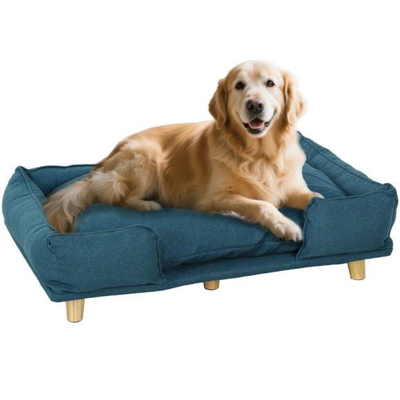 PawHut Sofa pour Chien Surélevé Lavable pour Grands Chiens, Bleu Foncé