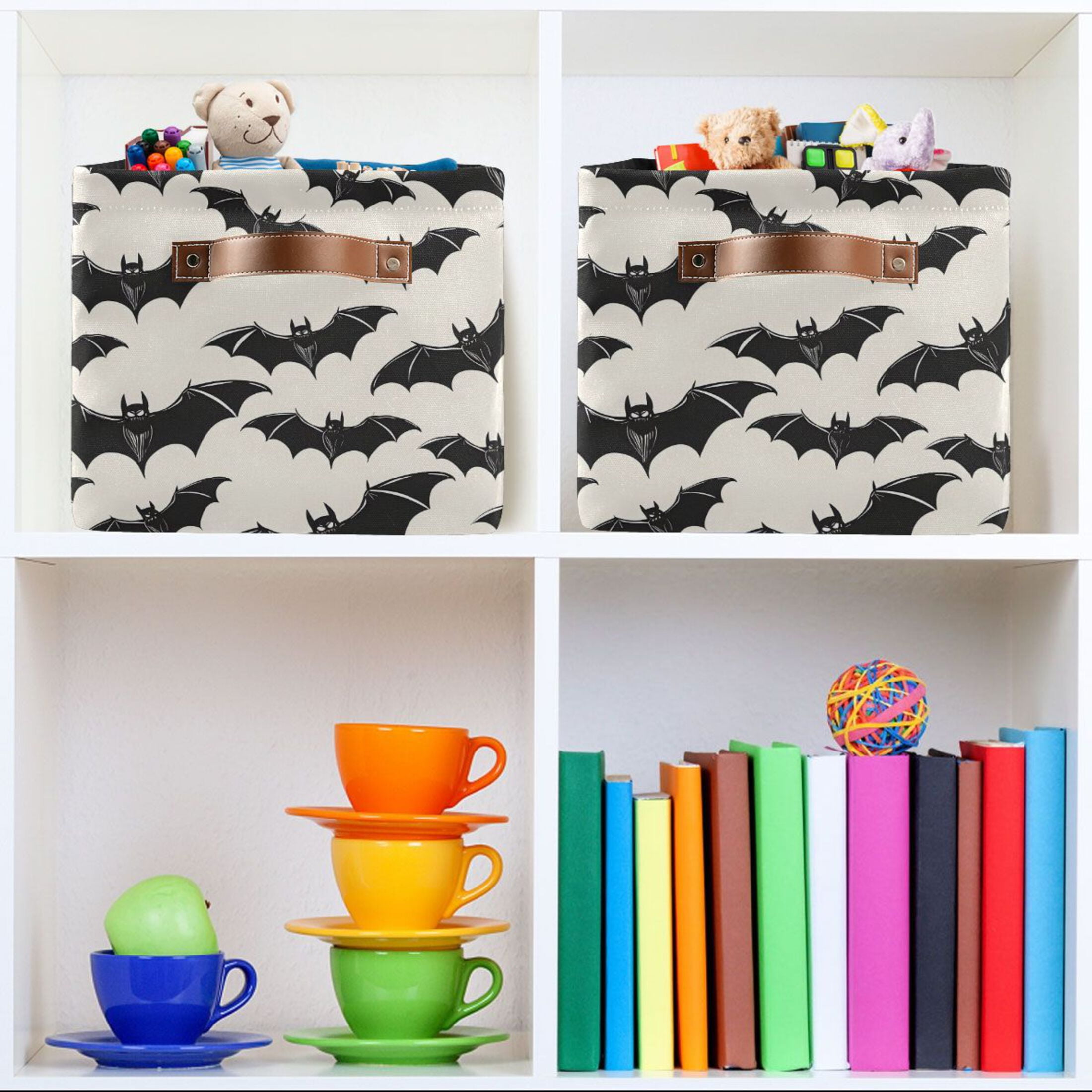 Ryvnso Bats Halloween Storage Basket Large Bin Foldable Boxes Toys Organizer 14.2x10.2x8.3in 2 PCs