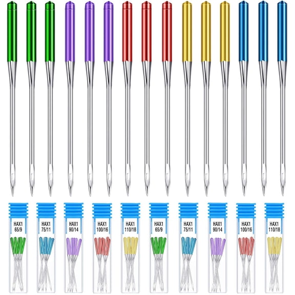 30 Pcs Sewing Machine Needles Universal Regular Point Machine Needles for Home Compatible with Singer, Brother and Old Sew Machines(9, 11, 14, 16, 18,Bright Color)