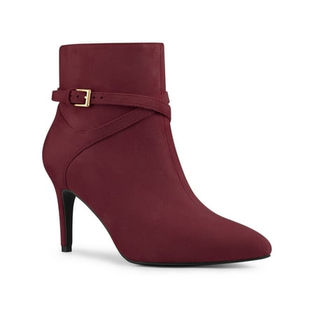 

Allegra K Women Pointy Toe Buckle Cross Straps Stiletto Heel Ankle Boots