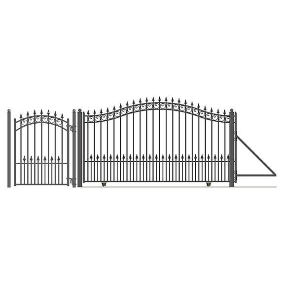 ALEKO Garden Prague Style Steel Sliding Driveway Gate 18 ft with Pedestrian Gate