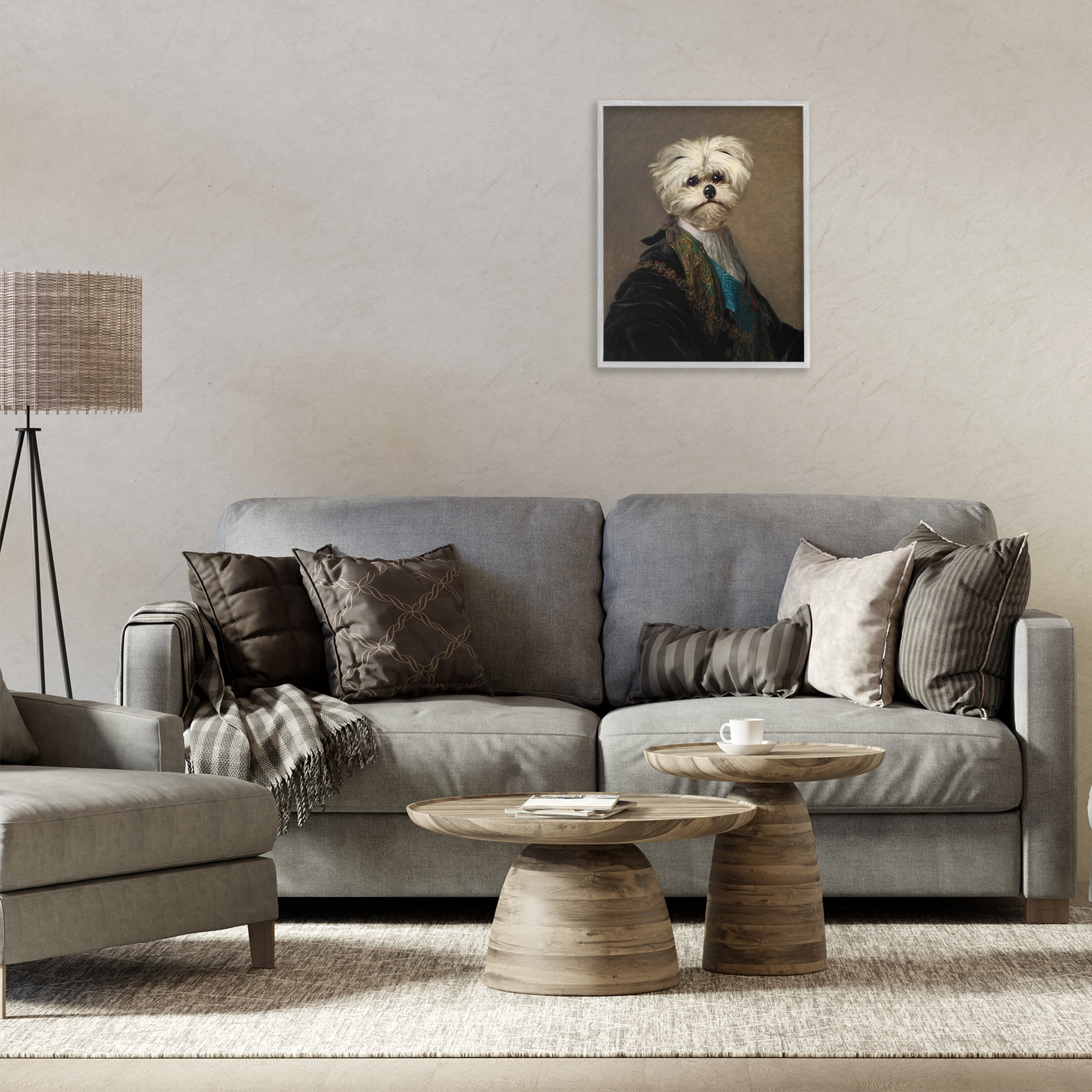 Stupell Industries Regal Bichon Frise Portrait Animals & Insects Painting Gray Framed Art Print Wall Art, 16 x 20