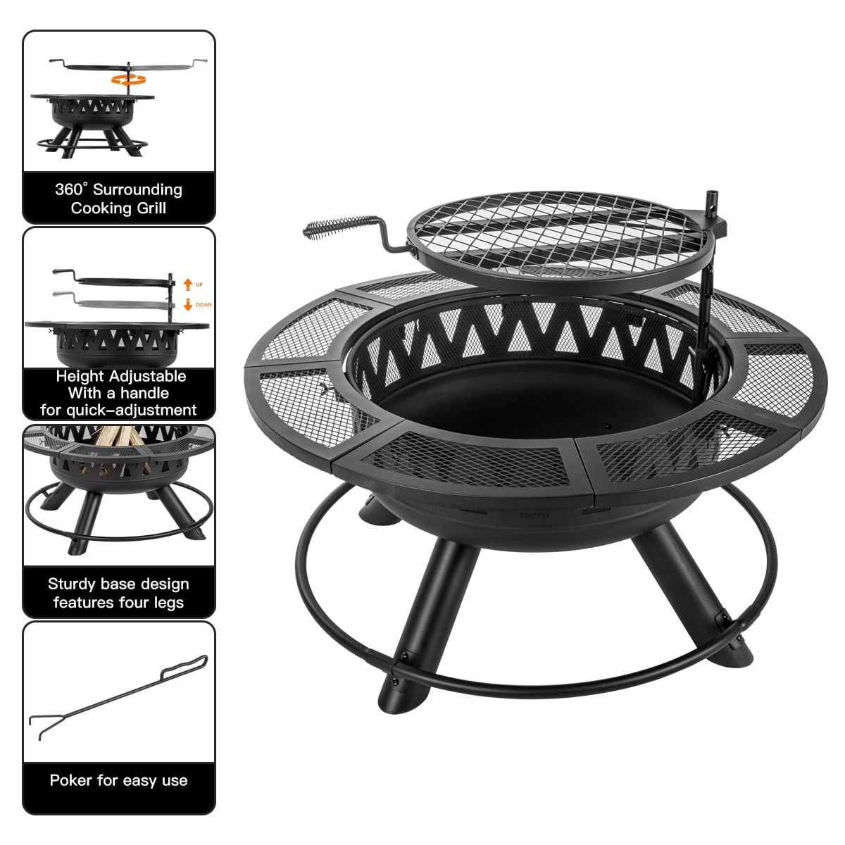 Aimee Lii 36" Fire Pit for Outside Wood Burning Fire Pit Tables with Metal Lid, BBQ Net for Camping, Outdoor Heating, Bonfire, and Picnic, Black Aimee Lii 36" Fire Pit for Outside Wood Burning Fire Pit Tables with Metal Lid, BBQ Net for Camping, Outdoor Heating, Bonfire, and Picnic, Black